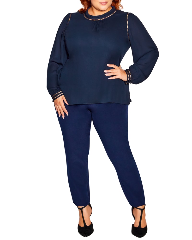 Front of a model wearing a size XS Kiss Me Quick Shirt in French Navy by City Chic. | dia_product_style_image_id:240002